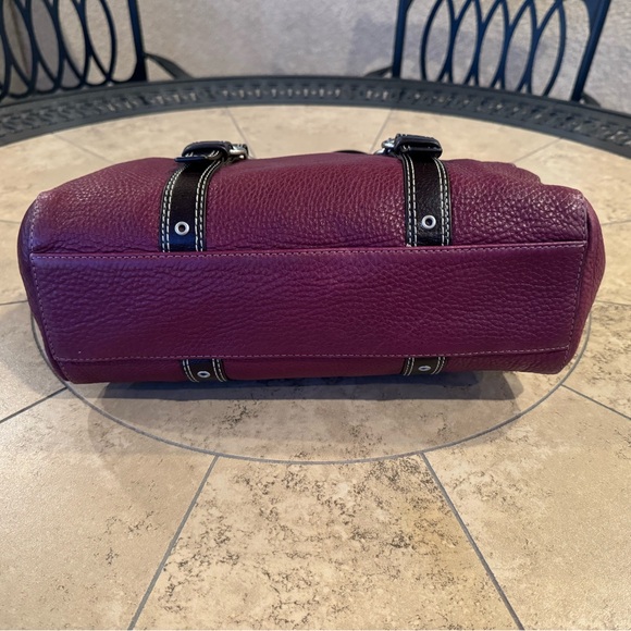 Coach Berry & Brown Leather Zippered Satchel Shoulder Bag - Picture 5 of 9